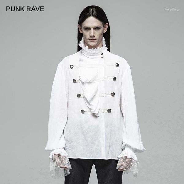 

punk rave new gothic gorgeous partial placket leaf loose black men shirt long sleeve party tuxedo shirts cosplay1, White;black