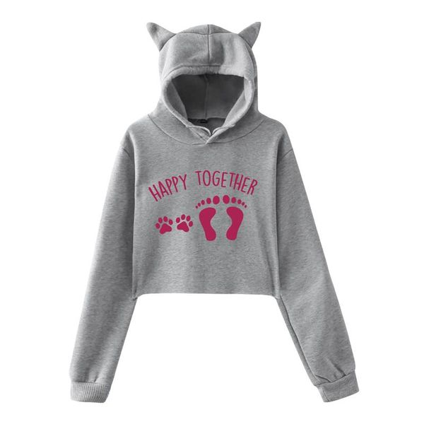 

women's hoodies & sweatshirts womens animal footprint print long sleeve hooded drawstring sweatshirt sweatshirt#30, Black