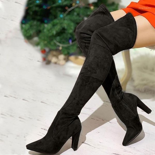 

boots 2021 pointed toe quality fashion high heels large size 43 party over the knee boot women shoes female1, Black