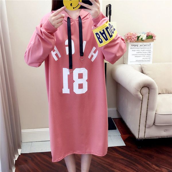

2021 new korean loose women's sweatshirt spring and autumn with medium-length hood over knee dressed in nightgown irj1, Black;gray