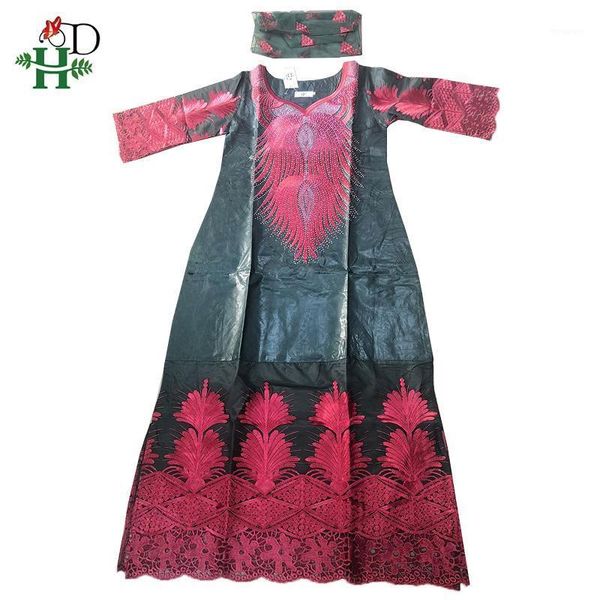 

h&d embroidery flowers dresses african clothes for women traditional bazin riche maxi dress women nigerian gele headtie1, Red