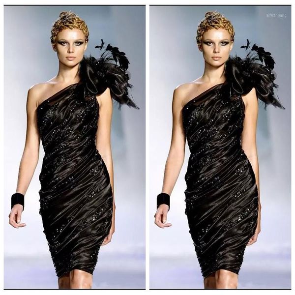 

2019 one shoulder sheath black cocktail dresses beading custom vestidos de prom party gowns pleated surplice bodice evening gown1, White;black