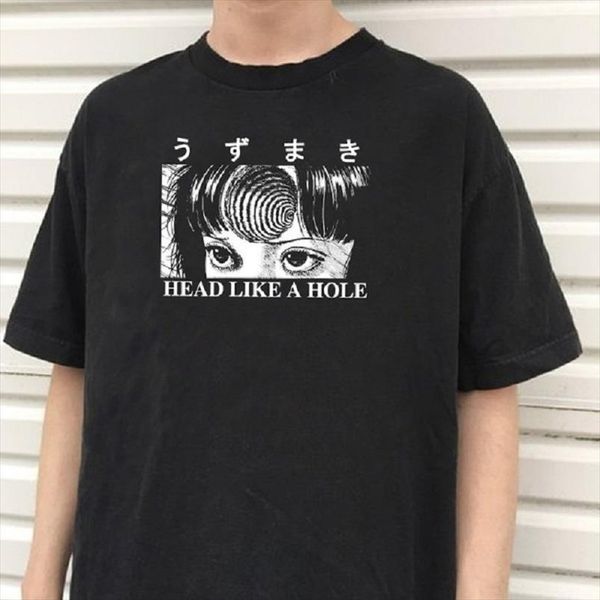 

head like a hole t shirt harajuku summer women short sleeve letter anime hipster grunge horror japanese tee gothic clothing, White