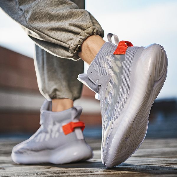 

high cut knit shoes breathable mesh casual shoes young autumn woven fashion lace-up boot light weight men korean ulzzang footwear, Black