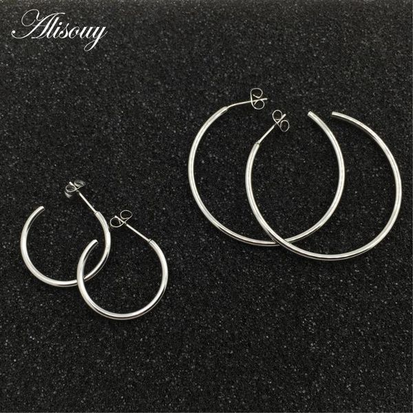 

alisouy 1 pair stainless steel cool color black gold color jewelry earrings fashion jewelry 2mm hollow hoop earrings unisex, Golden;silver