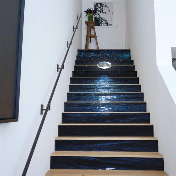 

wall stickers 13pcs/set sea full moon stair living room decoration nordic creative pvc self-adhesive step