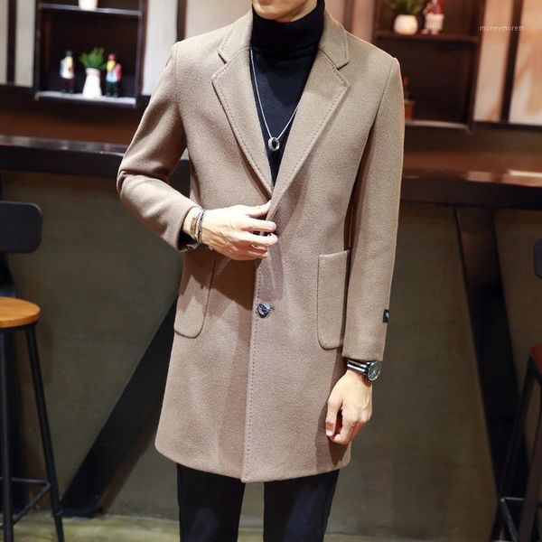

men's jackets men's large trench coat autumn and winter self-cultivation plaid woolen clothing1, Black;brown