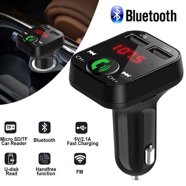 Trasmettitore FM Kit per auto wireless Vivavoce Ricevitore audio Bluetooth Lettore MP3 automatico 2.1A Caricatore rapido doppio USB Caricabatterie per auto