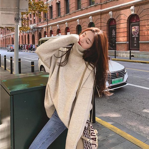 

new autumn winter women's sweaters turtleneck pullover warm split oversize elegant solid lady jumpers, White;black