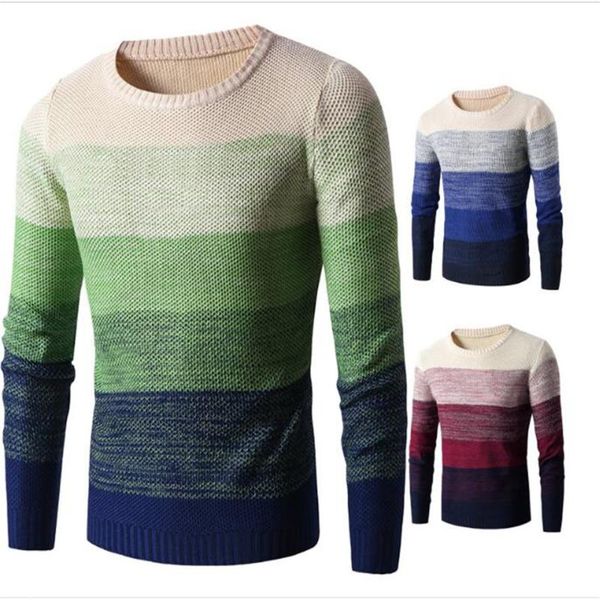 

autumn winter fashion men/youth o-neck striped long sleeve pullovers casual slim kniting sweater -3xl, White;black