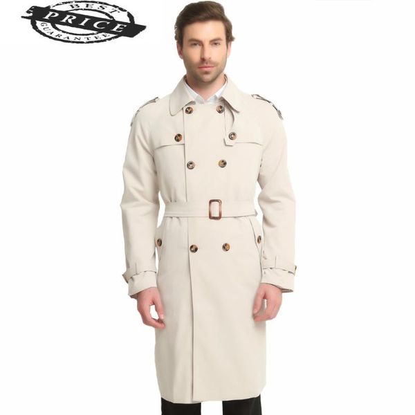 

men s-7xl long trench coat classic fashion british leisure slim fit windbreaker double breasted solid beige wind coat, Tan;black