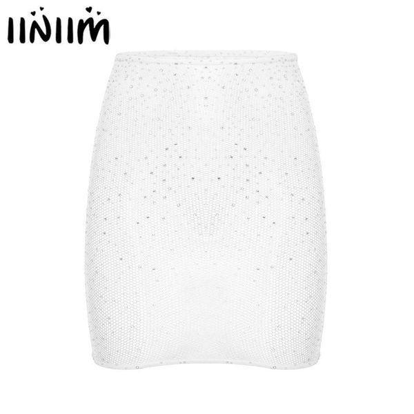 

женский блестящий горный хрусталь bodycon minikrid, прозрачный сетка, пропуская мини-юбка рейвский фестиваль танцующий музыкальный костюм кл, Black