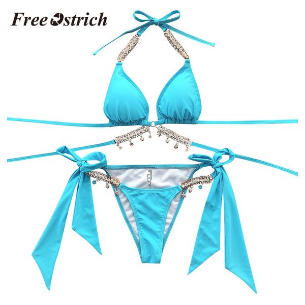 

ostrich boho lingerie women rhinestones biquini set bandage push up bra low waist panties women two piece bathing suit c1212, Black;white