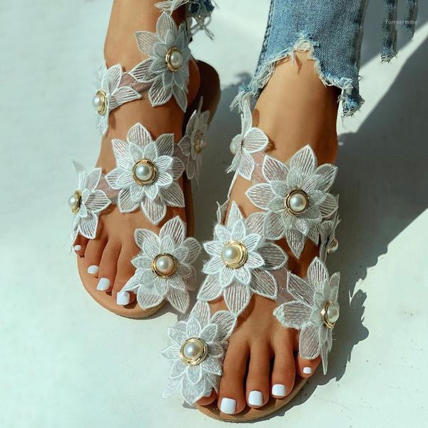 

sandals fashion open toe pearl flower women leisure bohemia style summer shoes beach vacation comfortable flat1, Black