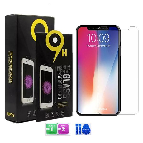 Für iPhone 13 Mini 12 Pro Max XS Max XR 8 7 Plus gehärtetes Glas Samsung A11 A21 LG Stylo 5 Displayschutzfolie mit Einzelhandelsverpackung