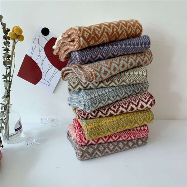 

2-10 new boys and girls 2020 winter year old children's lovely snowflake picture warm knitted scarf i65e, Red;brown