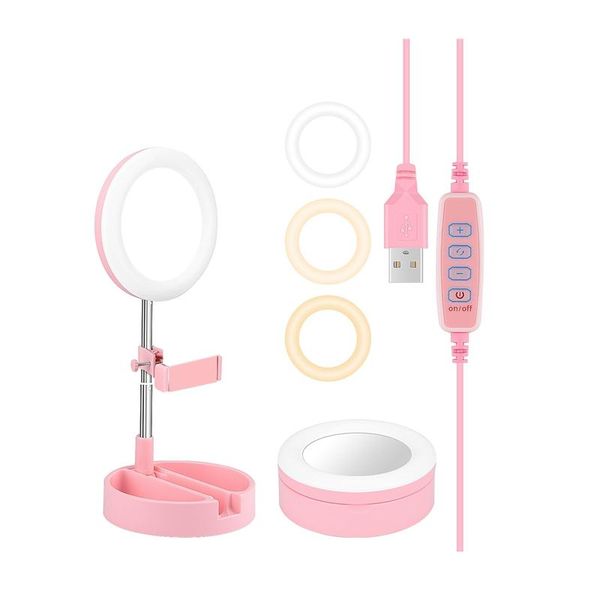 

desk live light with phone holder universal selfie ring light with make up mirror pgraphy lamp led