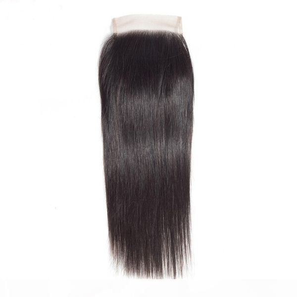 

malaysian straight hair closure middle two three part lace closure hand tied remy human hair extension can be dyed, Black