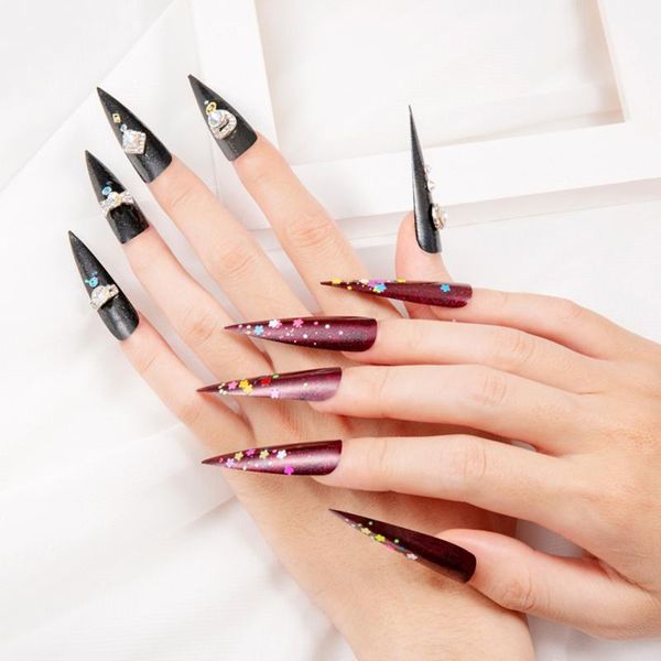 

new 240pcs pointed nail color card display practice card manicure fast ptherapy extended nail plate fake nails, Red;gold