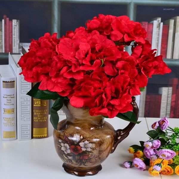 

decorative flowers & wreaths 5pcs/lot 5 heads hydrangea artificial bouquet silk blooming fake bridal hand flower roses wedding centerpieces1