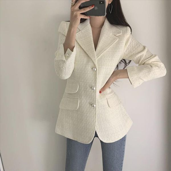 

2020 new autumn and winter women slim tweed woolen coat korea chic office for formal suit jacket, Black;brown