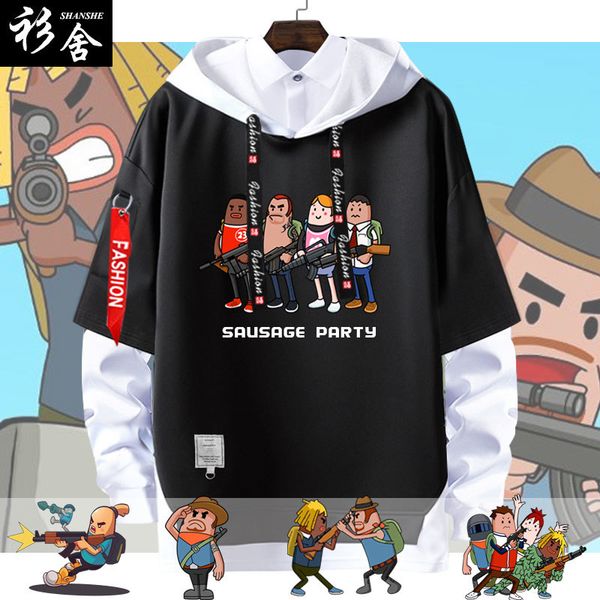 

sausage party eating chicken survival shooter game fake two hoodies men's and women's coats hoodie clothes