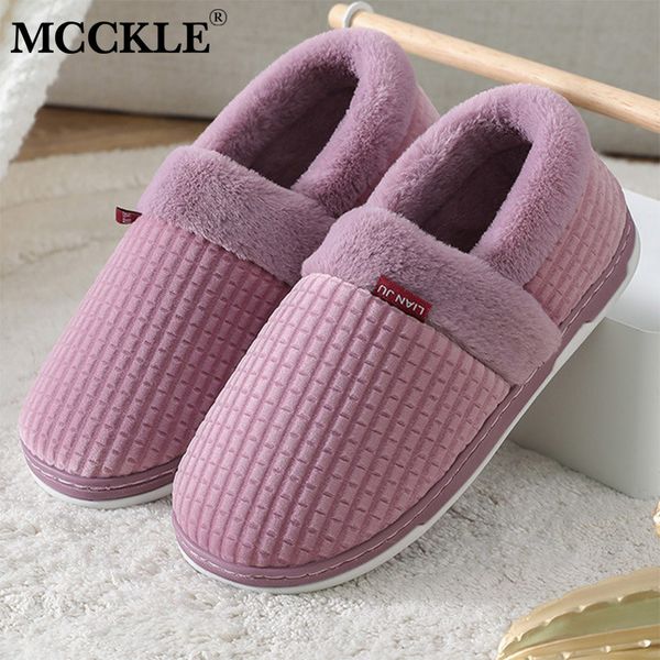 

mcckle women winter slippers home shoes ladies warm plush indoor casual flats couple shoe comfort new female footwear plus size 201128, Black