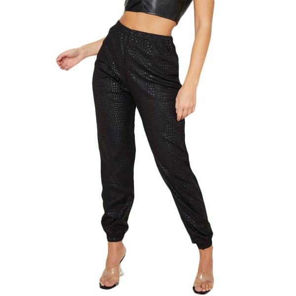 

black pu faux leather moto biker pencil trouser women high waist stretchy bodycon pant high street ladies slim fit capris, Black;white