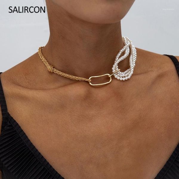 

Salircon Unique Design Multi Layered Imitation Pearl Necklace Choker For Women Girl Statement Chunky Twist Necklace Jewelry Gift1, Golden;silver