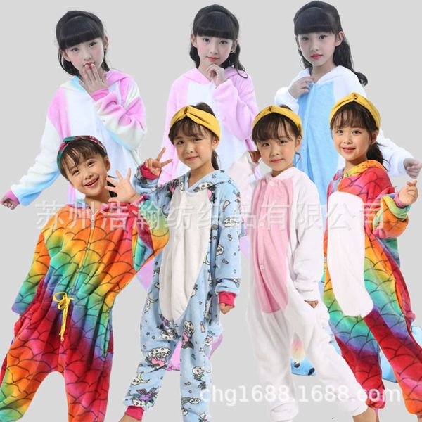 

children's wear flannel centaur unicorn blue pink cartoon animal one-piece pajamas, Blue;red