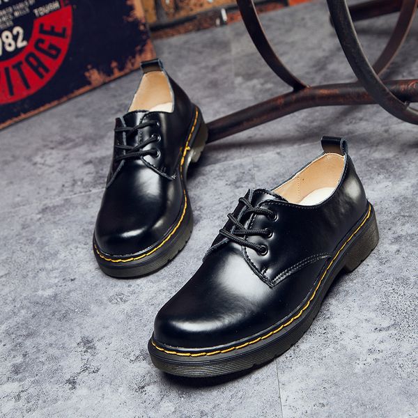 

college style autumn student single leather shoes women's martin boots, Black