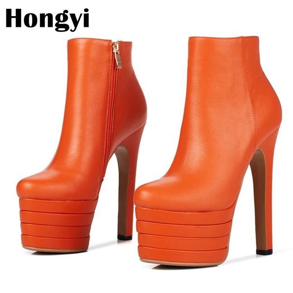 

boots fashion thick platform 15cm high heel women winter side zipper bota, Black