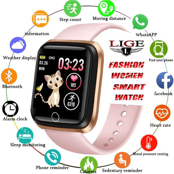 

lige-ip67 women's smart sports watch, waterproof, with pedometer, heart rate monitor, android and ios color led displayjk
