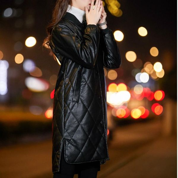 

women's trench coats 2021 plus size 4xl womens pu leather jackets spring autumn single breasted long windbreaker faux coat women rh661, Tan;black