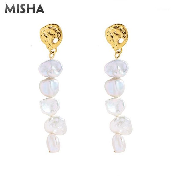 Presentes de pérolas de moda de moda Misha para mulheres brincos longos de joias de água doce 23351