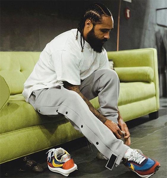 

men's pants autumn and winter trend sports trousers stitching casual loose outdoor running training fitness, Black