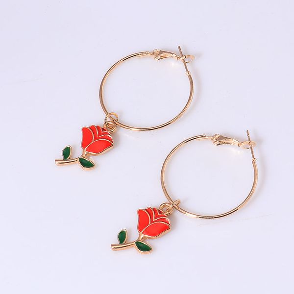

new charms fashion rose flower earrings dangle drop earrings for women gold color big hoop earring diy jewelry bijoux femme, Silver