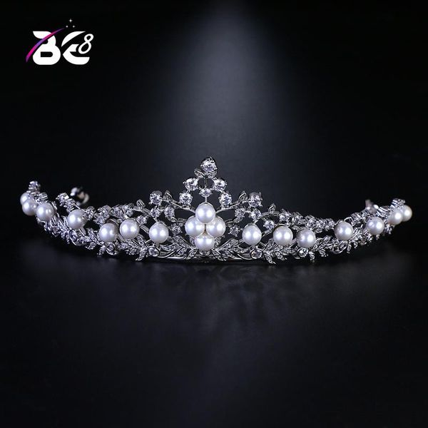 

be 8 tiaras and crowns luxury cz pearl princess pageant wedding hair accessories for bridal jewelry tiara de noiva h098, Golden;silver