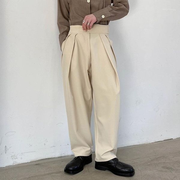 

male vintage fashion japan karajuku streetwear loose trousers suit pant men adjustable high waist casual harem pant1, Black
