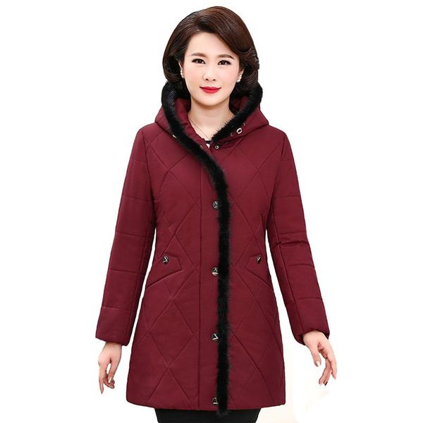 

women's down & parkas middle-aged women coats and jackets winter with fur plus size 5xl thicken warm jacket long coat high quality, Black