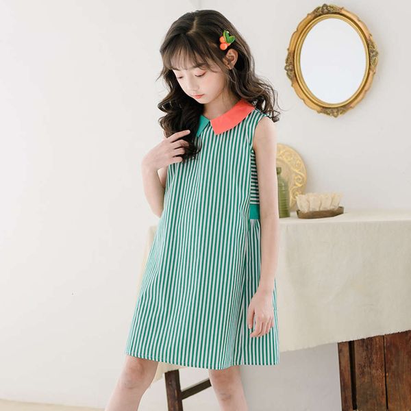 

svels korean girls' 2020 summer drs children's new striped contrast baby collar vt skirt 8jc8 8jc8, Red;yellow