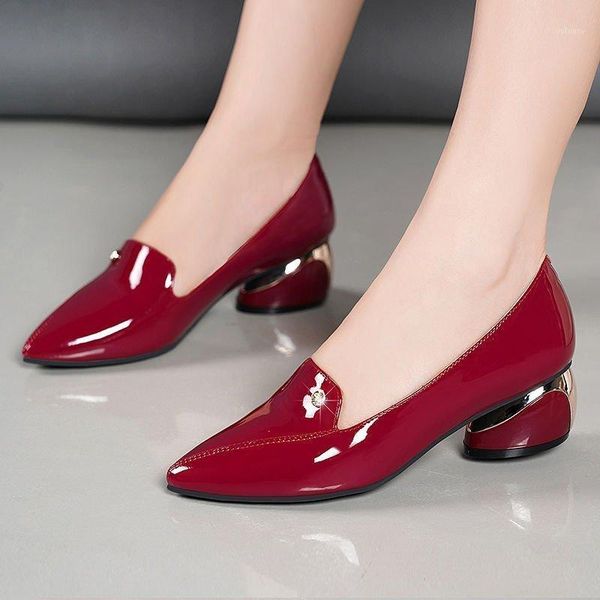 

dress shoes plus size 34-42 office lady black patent leather pointed toe boat med heels pumps zapatos mujer 8412l1