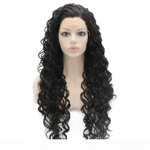 

curly hair lace front wig for black women glueless long curly black color synthetic hair lace front wigs part, Black;brown