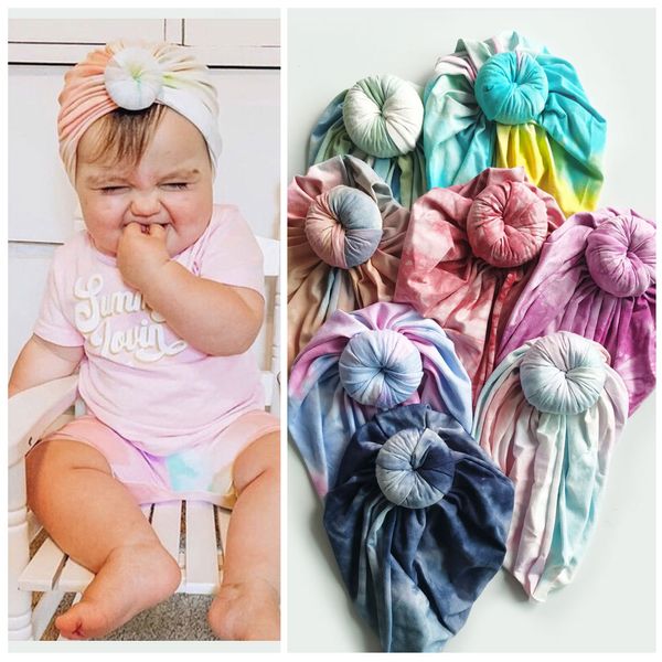 INS 9 Farben Neue Mode Donut Tie Dye stirnbänder Elastische Baumwolle Haar zubehör Beanie Cap Multi farbe Baby Hüte