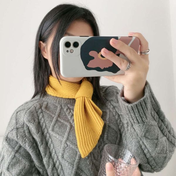 

new mini autumn wool and winter women's korean simple pure color warm scarf knitted neck, Red;brown