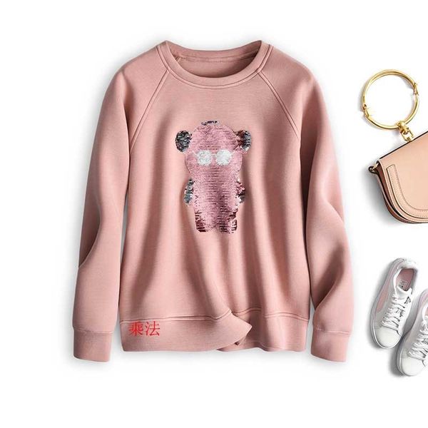

sequined bear short slim women's sweater loose autumn new elwy35318, Black
