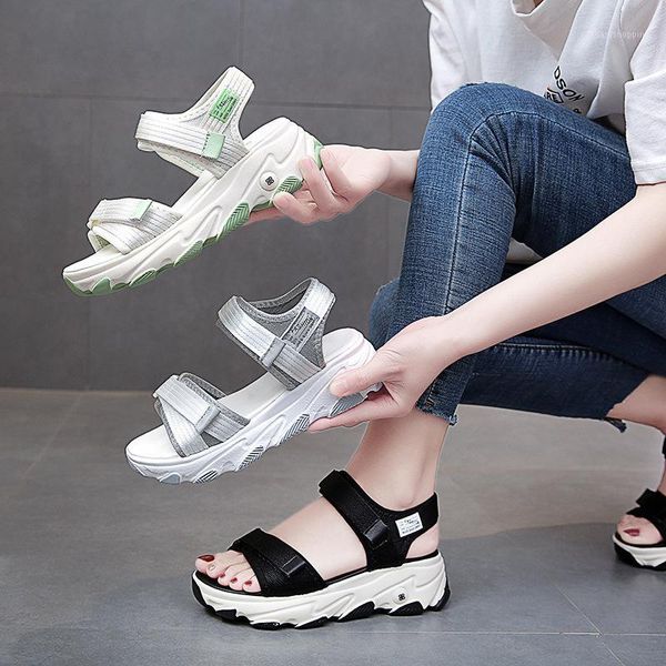 

sports sandals female new summer wild paste muffin shoes students thick bottom increased orgasm casual sandals1, Black