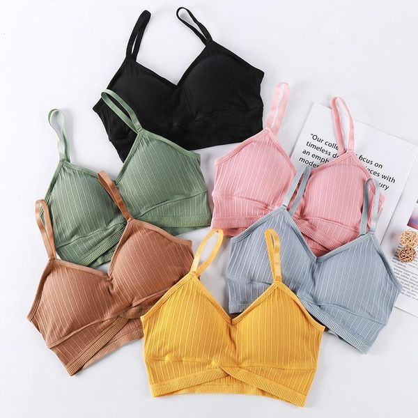 

bralette solid color u-shaped beautiful back girl without steel ring comfortable underwear cotton camisoles1, Black;white