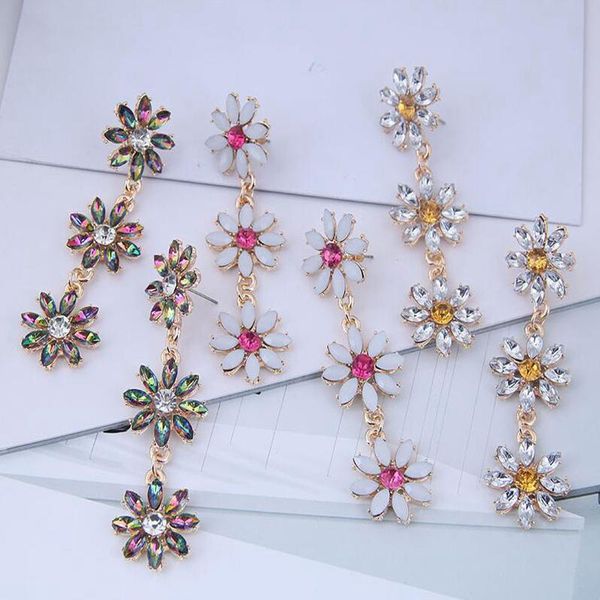 

fashion stud earrings multicolor crystal flower petal tassel drop earrings for women students jewelry ing, Silver