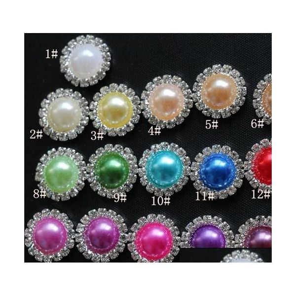 

16mm flat back crystal pearl buttons 50pcs/lot 19colors metal rhinestone crystal loose diamonds jewelry diyl 9m2v1, Black